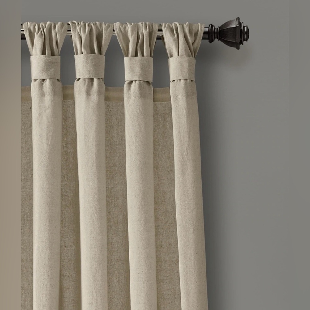 Porch & Den Alsea Burlap Knotted Tab Top Window Curtain Panel Pair - Picture 2 of 9